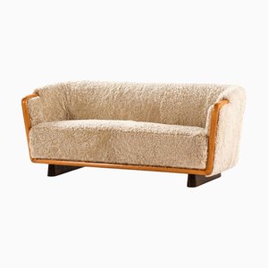 Canapé Art Déco Scandinave en Bouleau et Peau de Mouton, 1930s