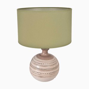 Lampada da tavolo in ceramica beige con motivo geometrico a rilievo nello stile di Jean Besnard, Francia, anni '70