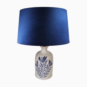 French Provincial Ceramic Table Lamp with White and Blue Floral Design, France, 1970s