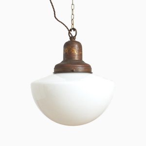 Lampada a sospensione Church in vetro opalino di Maxlume, anni '40
