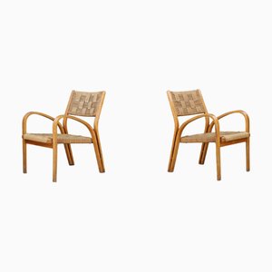Bent Plywood & Braided Rope Armchairs from Augusto Romano, Italy, 1940s, Set of 2