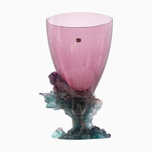 Vaso artistico in vetro blu e rosa di Baccarat, Francia, anni '70