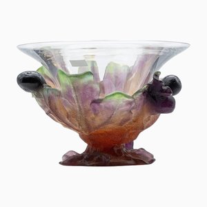 Kunstglas Schale mit Feigenblättern von Daum, Frankreich, 1970er