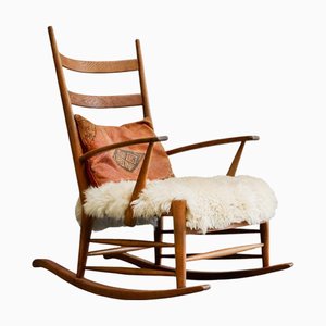 Rocking Chair in Oak and Sheepskin, 1940s