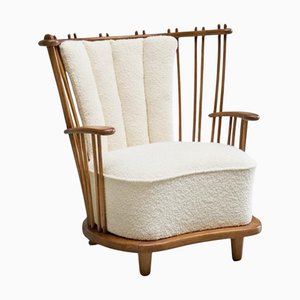 Poltrona Art Deco in legno e bouclé, anni '50