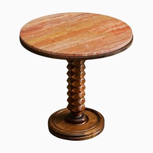 Tavolino vintage in legno e travertino rosso, anni '50