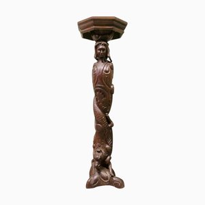 Carved Oak Caryatid Pedestal, 19th Century