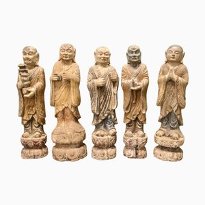Carved Buddhist Immortals Figures, 1800, Set of 6