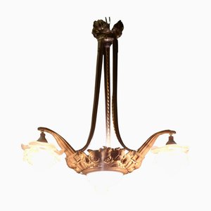Art Deco Brass and Glass 3-Branch Centre Light, 1930s