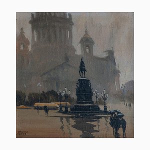 Seguidor de Boris Alexeyevich Semyonov, Monumento ecuestre en la niebla, óleo sobre lienzo