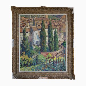 Ramón Moscardó, Mediterranean Village Scene, Oil on Canvas