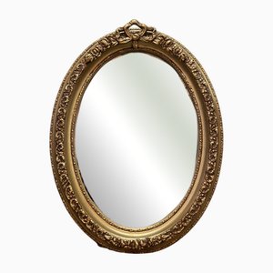 French Oval Gilt and Carved Wood Mirror