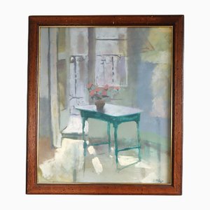 Luce solare e tavolo, pittura a olio, con cornice