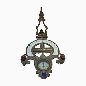 19th Century Chinese Portable Engraved and Enameled Bronze Sundial