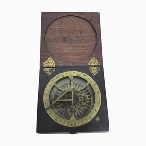 Orologio solare portatile con custodia in legno, fine XIX secolo