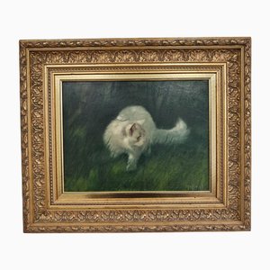Arthur Heyer, Cat in the Garden, 1910s, Oil on Canvas, Framed