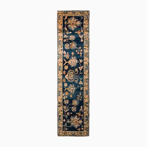 Hand-Knotted Traditional Mahal Floral Runner in Blue and Yellow by Rug&Kilim
