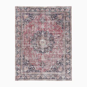 Tappeto Tabriz vintage con medaglione floreale sbiadito rosso e indaco di Rug&Kilim