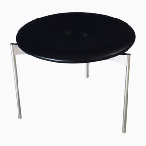 Midcentury Modern Leather Tripod Stool by Uno & Östen Kristiansson for Luxus, Sweden, 1960s