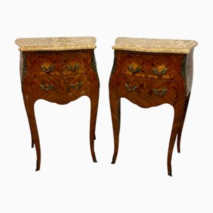 Antique Louis XV French Marquetry Bedside Cabinets, 1880s, Set of 2