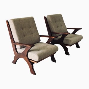 Rustic X Frame Lounge Chairs, Belgium, 1950s, Set of 2