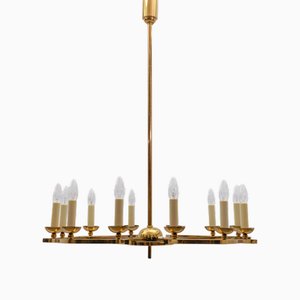 Lampadario grande in ottone attribuito a Vereinigte Werkstätten München, Germania, anni '50