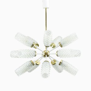 Vintage Sputnik Pendant in Brass and Textured Glass, 1970s