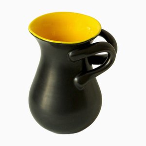 Emaillierte Vase in Schwarz & Gelb im Stil von Pol Chambost für Vallauris, 1950er