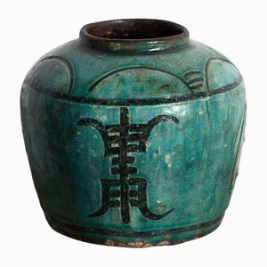 Antique Chinese Emerald Green Ceramic Vase, 1820