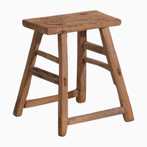 Taburete antiguo grande de madera, década de 1900