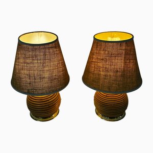 Lampada da tavolo vintage in vimini e ottone di Vivai Del Sud, anni '70