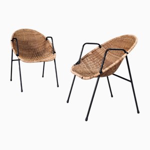 Poltrone Mid-Century moderne in vimini, Francia, anni '50, set di 2