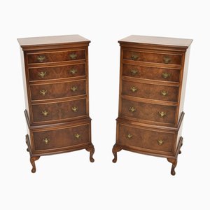 Antique Georgian Burr Walnut Chests of Drawers, 1930s, Set of 2