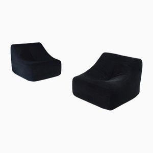 Mid-Century Modern French Corduroy Lounge Chairs, 1970s, Set of 2