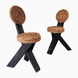Mediterranean Tripod Side Chairs from Audoux Minet, France, 1950s, Set of 2
