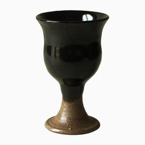 Tiefbraune Tasse oder Schale aus glasiertem Steingut von Jean Linard, La Borne, 1970er
