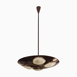 Lampada a sospensione in metallo laccato bordeaux di Lumen Milano, Italia, anni '50