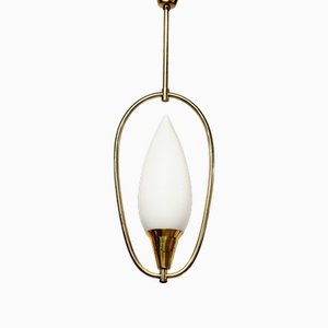Mid-Century Modern Swedish Hanging Light in Opal Glass and Brass, 1950s
