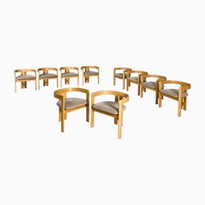 Sedie moderne in legno e velluto beige, Italia, anni '80, set di 10