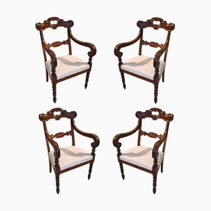Genoa Walnut Armchairs, 1800s, Set of 4