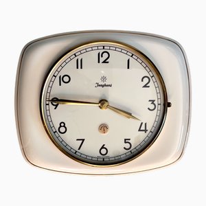 Frühe batteriebetriebene Electora Modell Nr. 31/1012 Wanduhr aus Keramik mit Federaufzug von Junghans, BRD, 1956