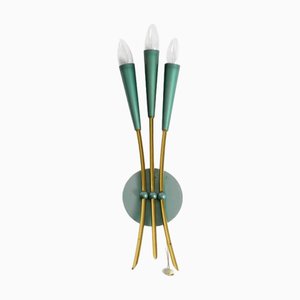 Large Mid-Century Modern 3-Light Cone Wall Lamp in Brass, 1950s