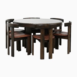 Mesa de comedor con sillas de cuero de Luigi Vaghi para Former, años 60. Juego de 7