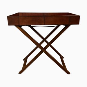 Mesa con bandeja plegable de cuero castaño, 1990