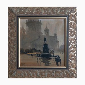 After Boris Alexeyevich Semyonov, Equestrian Monument in the Mist, 1990s, Oil on Canvas