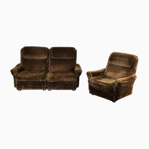 Mobilier de Salon Vintage en Velours, 1960s, Set de 3