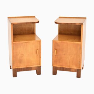 Art Deco Swedish Bedside Cabinets in Satin Birch and Walnut, 1930s, Set of 2