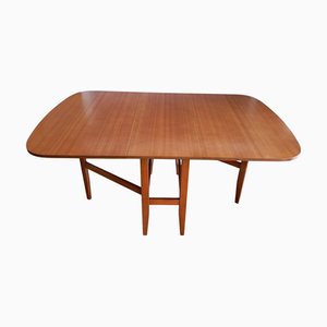 Mesa de comedor vintage de teca con hoja abatible, 1970