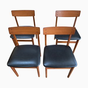 Mid-Century Modern Dining Chairs in Teak and Black Vinyl, 1970s, Set of 4