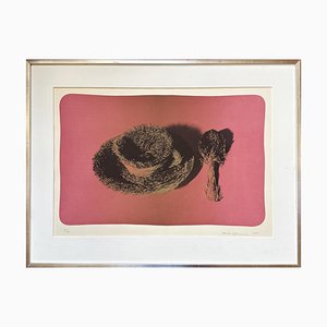 Meret Oppenheim, Pelztasse, Color Offset Lithograph in Pink, Signed, Dated, Limited Edition, Surrealism